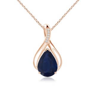 14x10mm A Pear Blue Sapphire Infinity Twist Pendant with Diamonds in Rose Gold