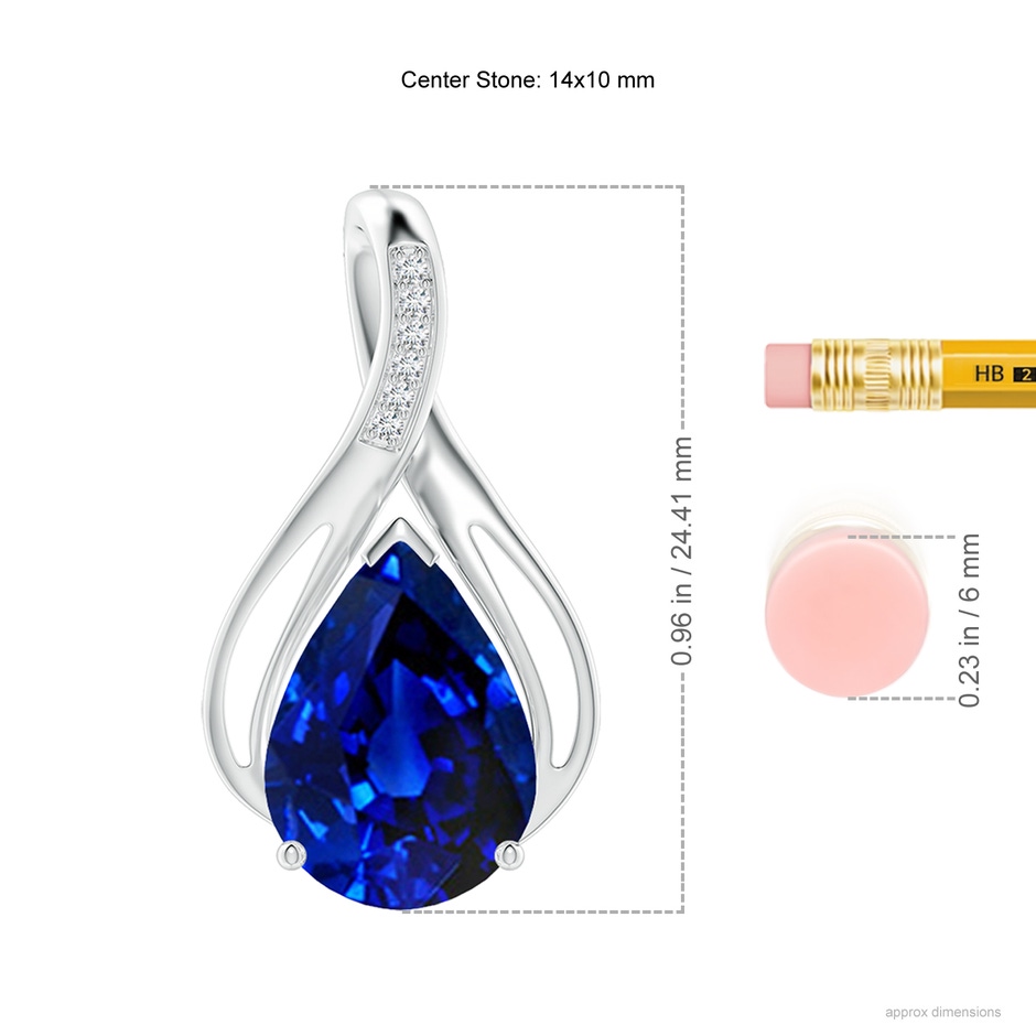 14x10mm Lab-Grown Pear Blue Sapphire Infinity Twist Pendant with Diamonds in 18K White Gold ruler