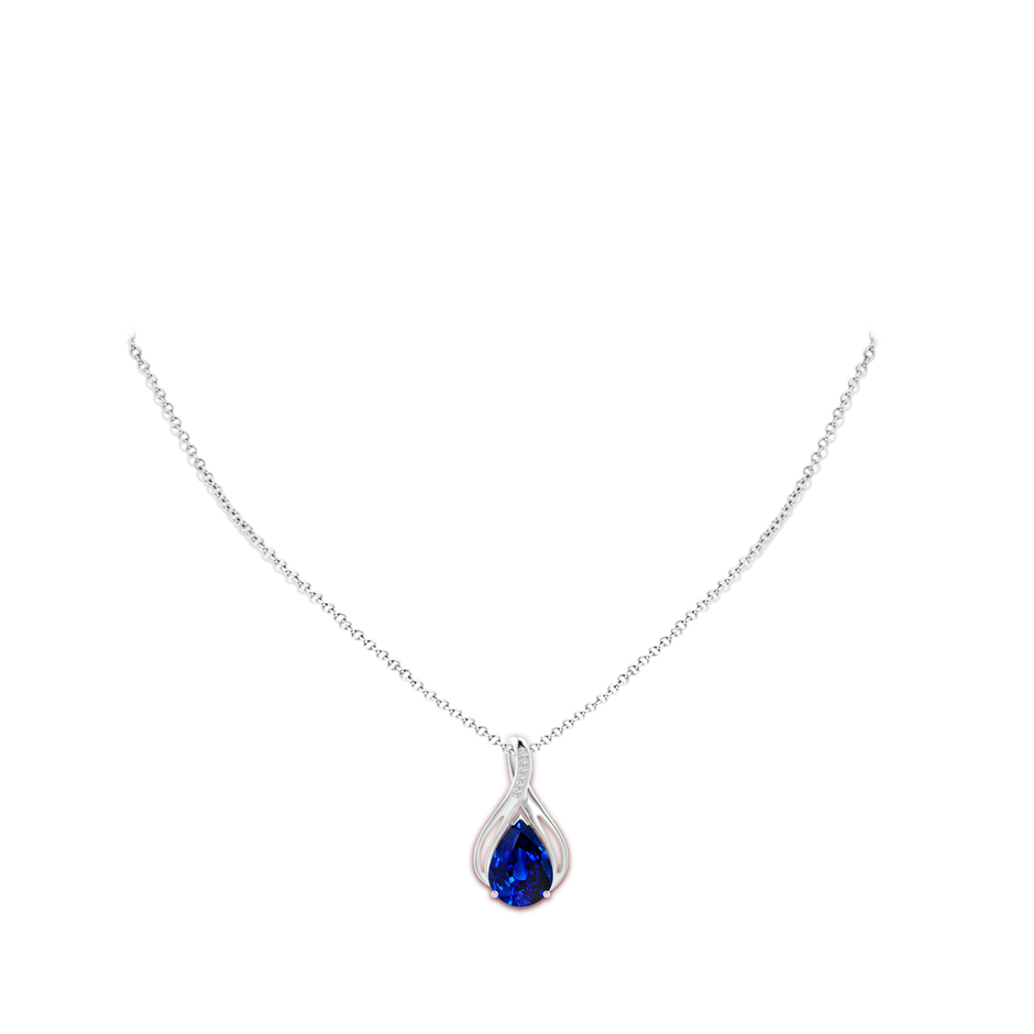 14x10mm Lab-Grown Pear Blue Sapphire Infinity Twist Pendant with Diamonds in 18K White Gold pen
