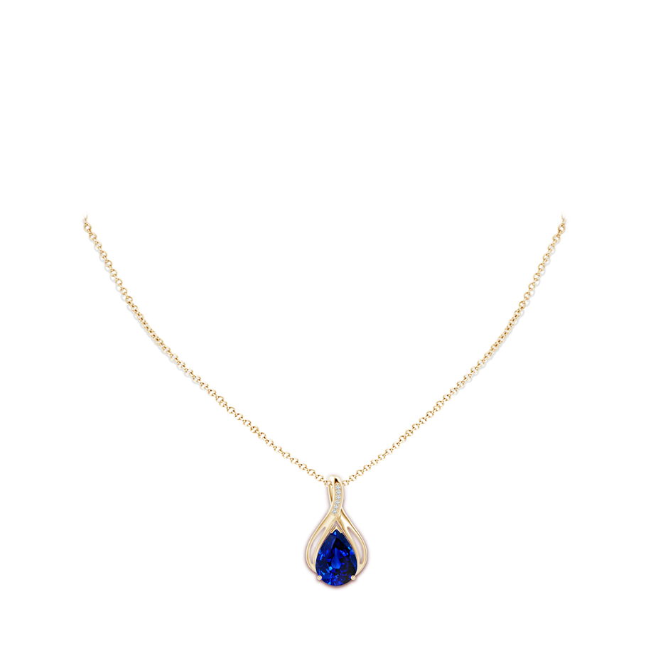 14x10mm Lab-Grown Pear Blue Sapphire Infinity Twist Pendant with Diamonds in Yellow Gold pen