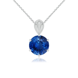 8mm AAA Solitaire Round Blue Sapphire Classic Pendant in White Gold