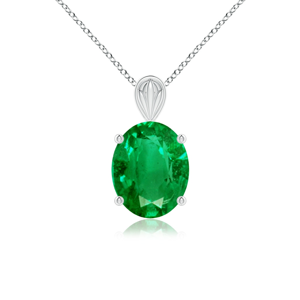 12x10mm AAA Solitaire Oval Emerald Classic Pendant in White Gold 