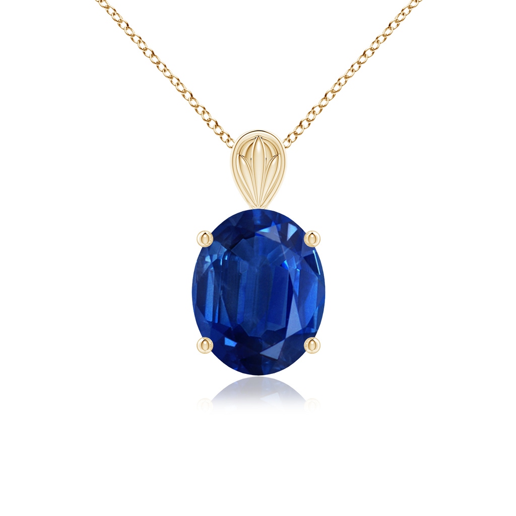 12x10mm AAA Solitaire Oval Blue Sapphire Classic Pendant in Yellow Gold