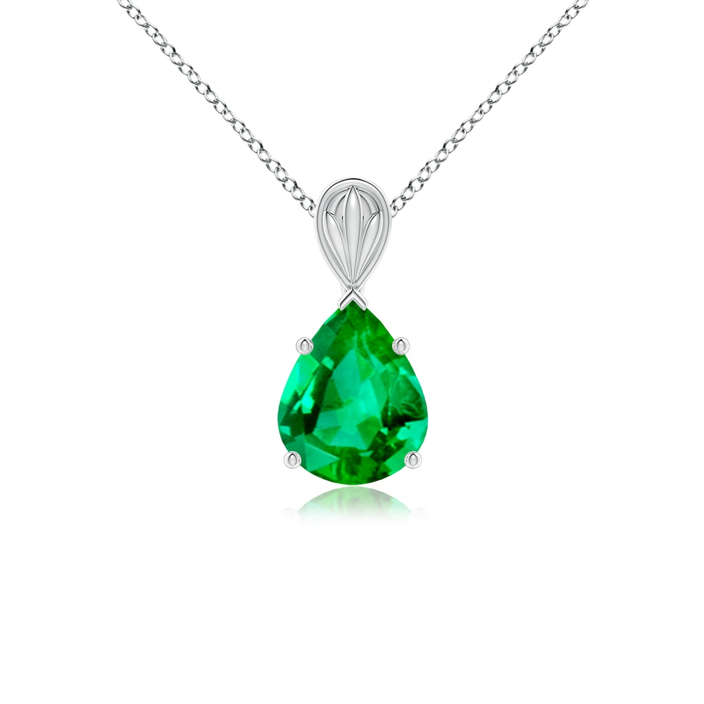 10x8mm AAA Solitaire Pear-Shaped Emerald Classic Pendant in White Gold