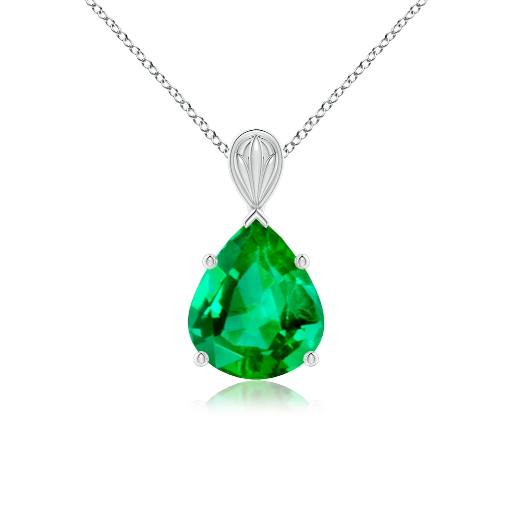 12x10mm AAA Solitaire Pear-Shaped Emerald Classic Pendant in White Gold