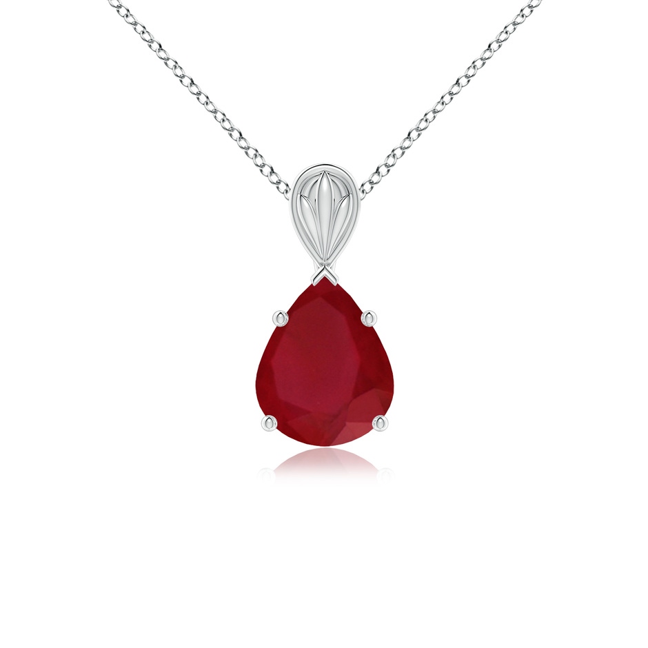 10x8mm AA Solitaire Pear-Shaped Ruby Classic Pendant in White Gold 