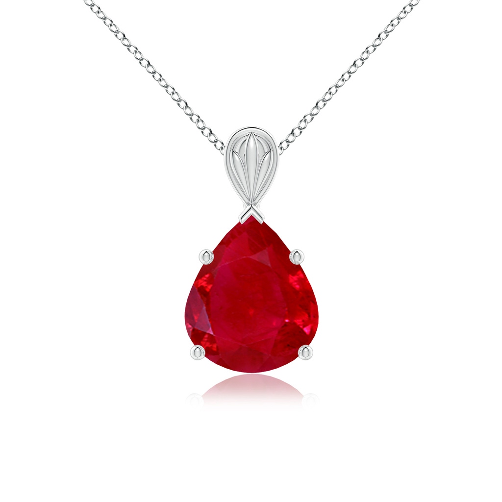 12x10mm AAA Solitaire Pear-Shaped Ruby Classic Pendant in White Gold