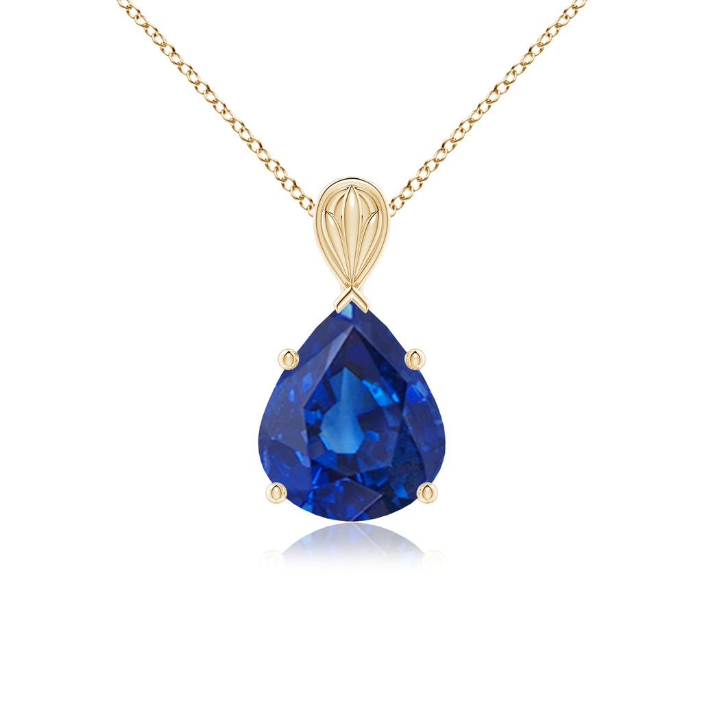 12x10mm AAA Solitaire Pear-Shaped Blue Sapphire Classic Pendant in Yellow Gold