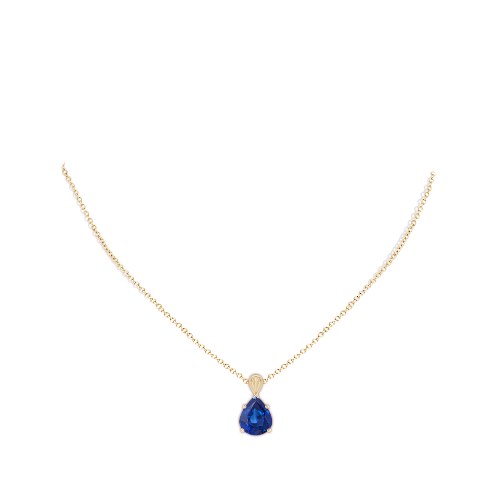 12x10mm AAA Solitaire Pear-Shaped Blue Sapphire Classic Pendant in Yellow Gold pen