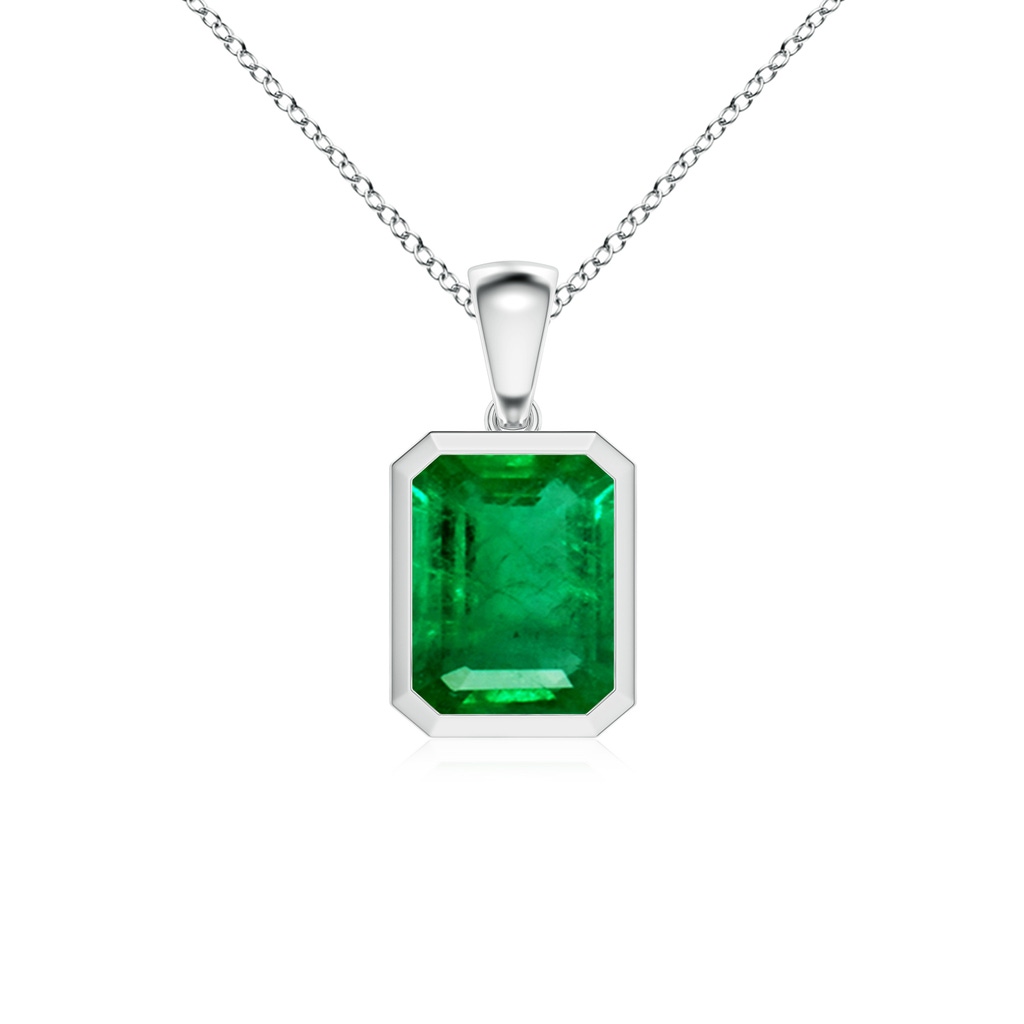10x8mm AAA Bezel-Set Emerald-Cut Emerald Solitaire Pendant in White Gold