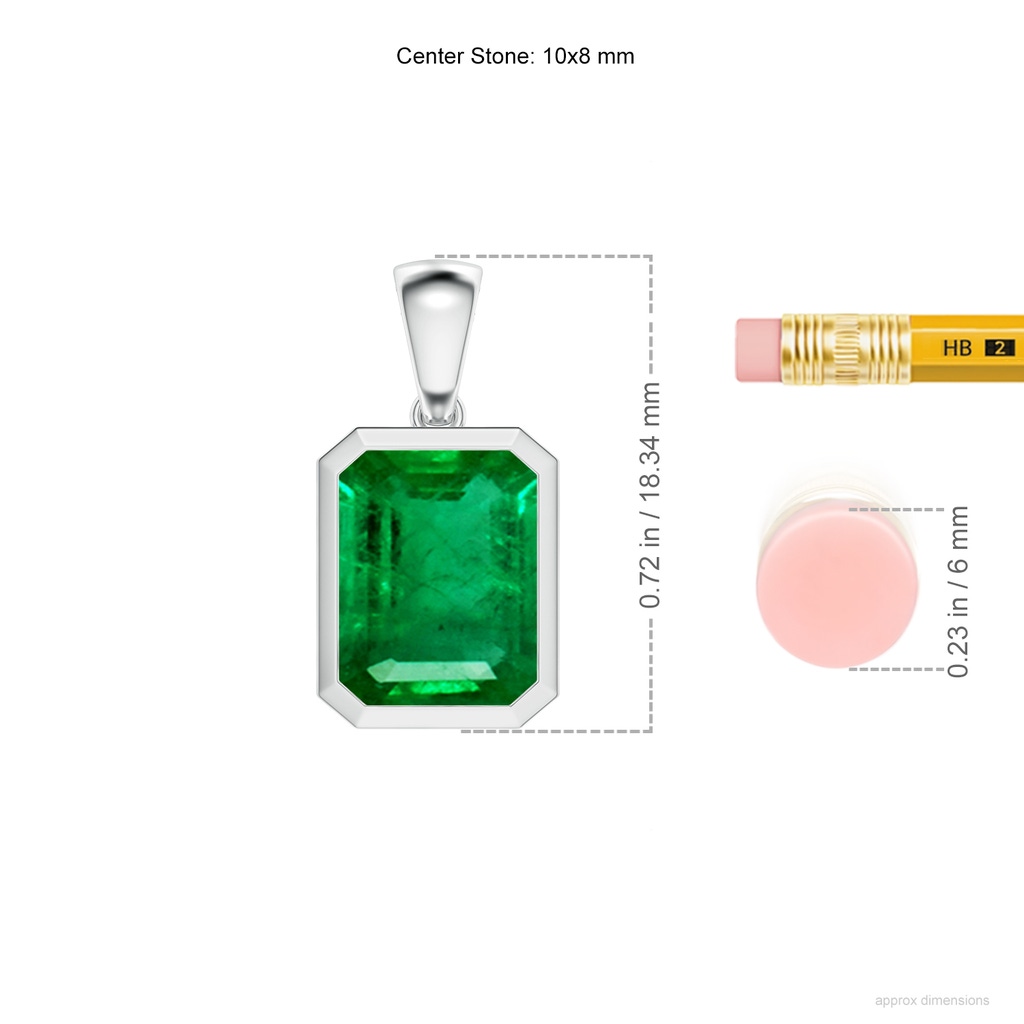 10x8mm AAA Bezel-Set Emerald-Cut Emerald Solitaire Pendant in White Gold ruler