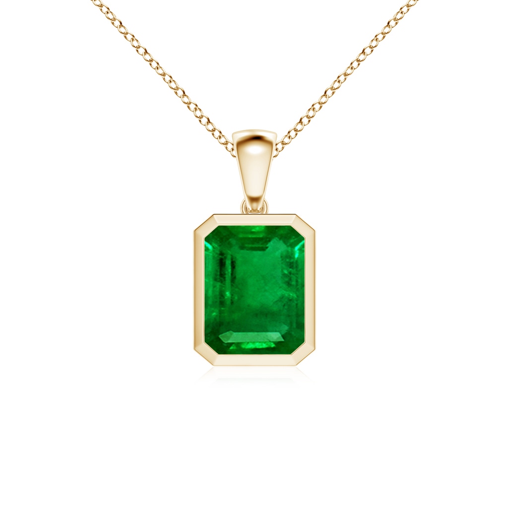 10x8mm AAAA Bezel-Set Emerald-Cut Emerald Solitaire Pendant in Yellow Gold