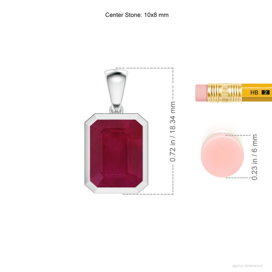 10x8mm A Bezel-Set Emerald-Cut Ruby Solitaire Pendant in P950 Platinum ruler