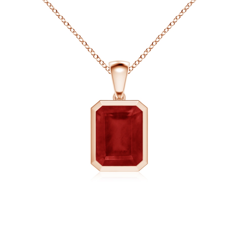 10x8mm AA Bezel-Set Emerald-Cut Ruby Solitaire Pendant in Rose Gold 