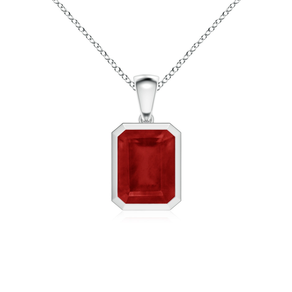 10x8mm AA Bezel-Set Emerald-Cut Ruby Solitaire Pendant in White Gold 