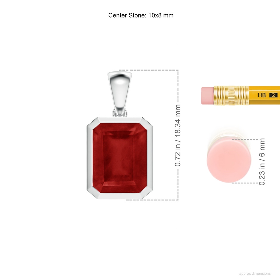 10x8mm AA Bezel-Set Emerald-Cut Ruby Solitaire Pendant in White Gold ruler