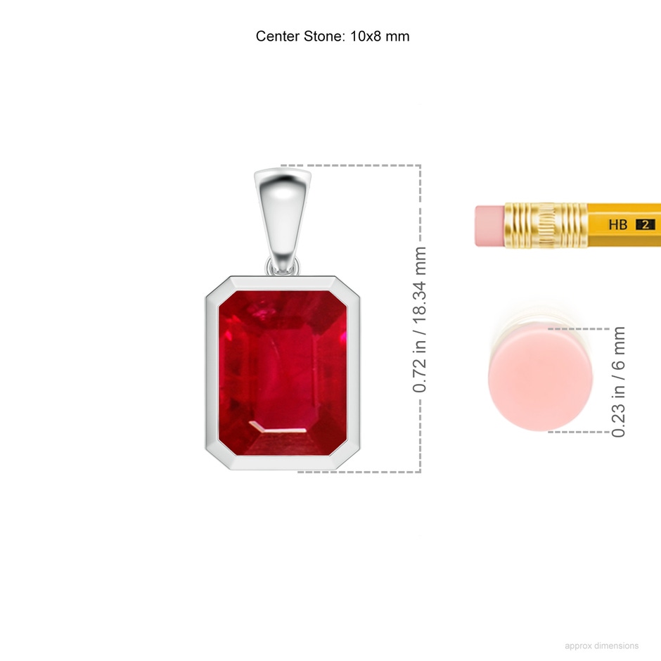 10x8mm AAA Bezel-Set Emerald-Cut Ruby Solitaire Pendant in P950 Platinum ruler