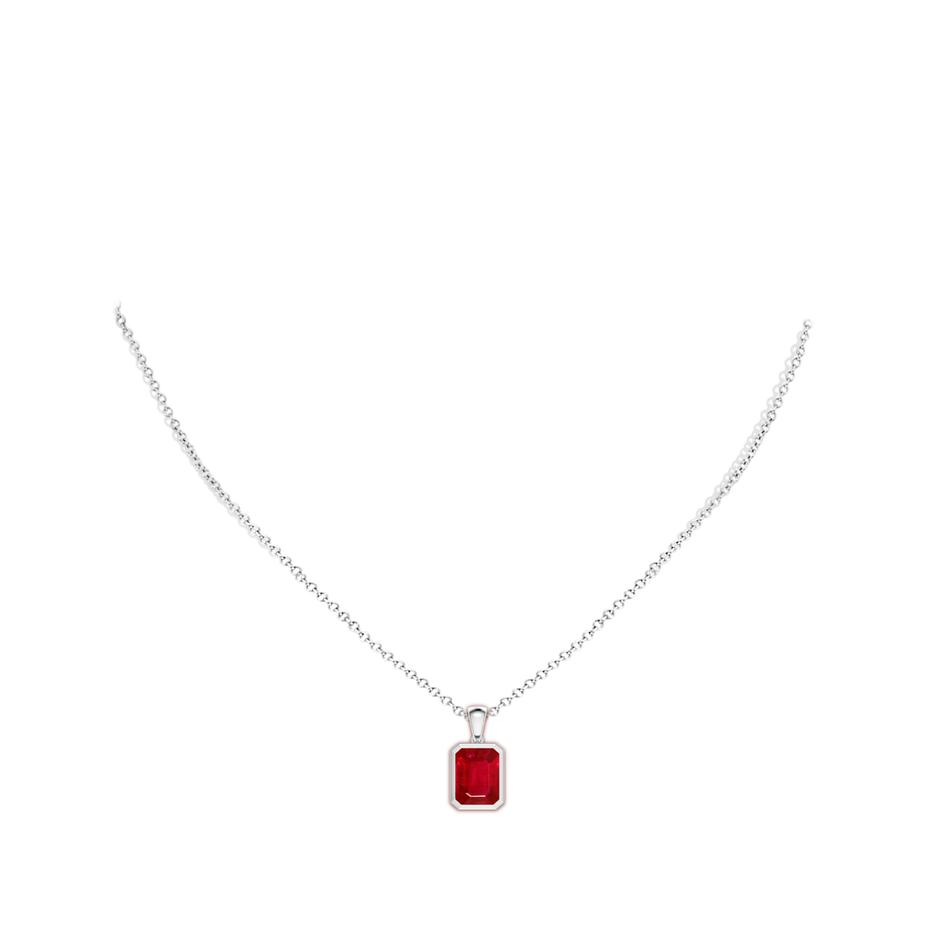 10x8mm AAA Bezel-Set Emerald-Cut Ruby Solitaire Pendant in P950 Platinum pen