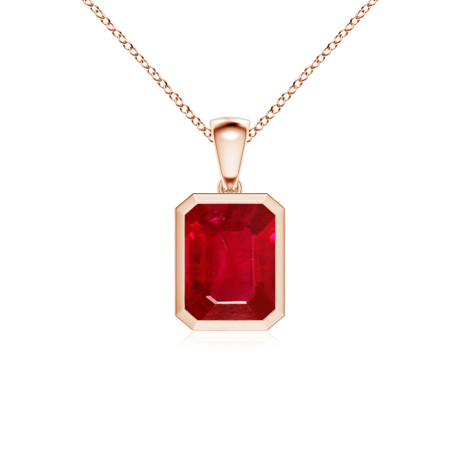 Angara 4.0 CTW Bezel-Set Emerald-Cut Ruby Solitaire Pendant in 14K Rose Gold