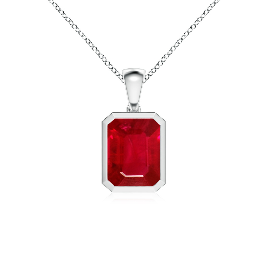 10x8mm AAA Bezel-Set Emerald-Cut Ruby Solitaire Pendant in White Gold