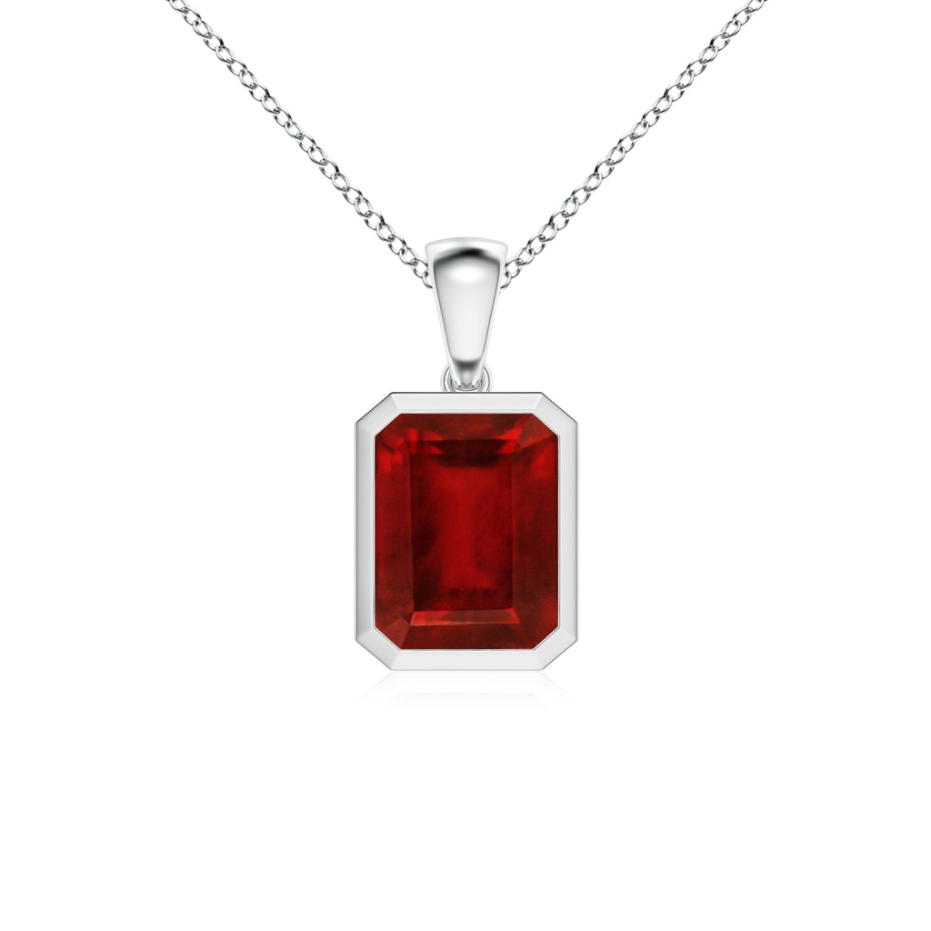 10x8mm AAAA Bezel-Set Emerald-Cut Ruby Solitaire Pendant in P950 Platinum