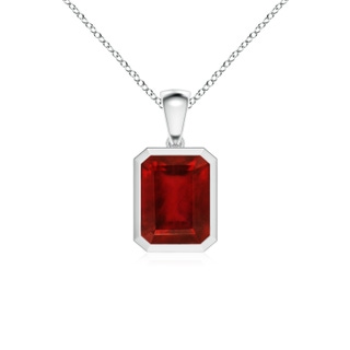 10x8mm AAAA Bezel-Set Emerald-Cut Ruby Solitaire Pendant in P950 Platinum