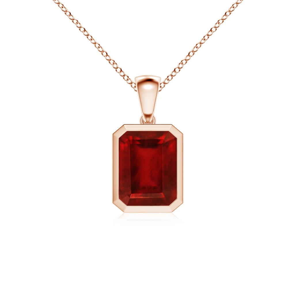 10x8mm AAAA Bezel-Set Emerald-Cut Ruby Solitaire Pendant in Rose Gold