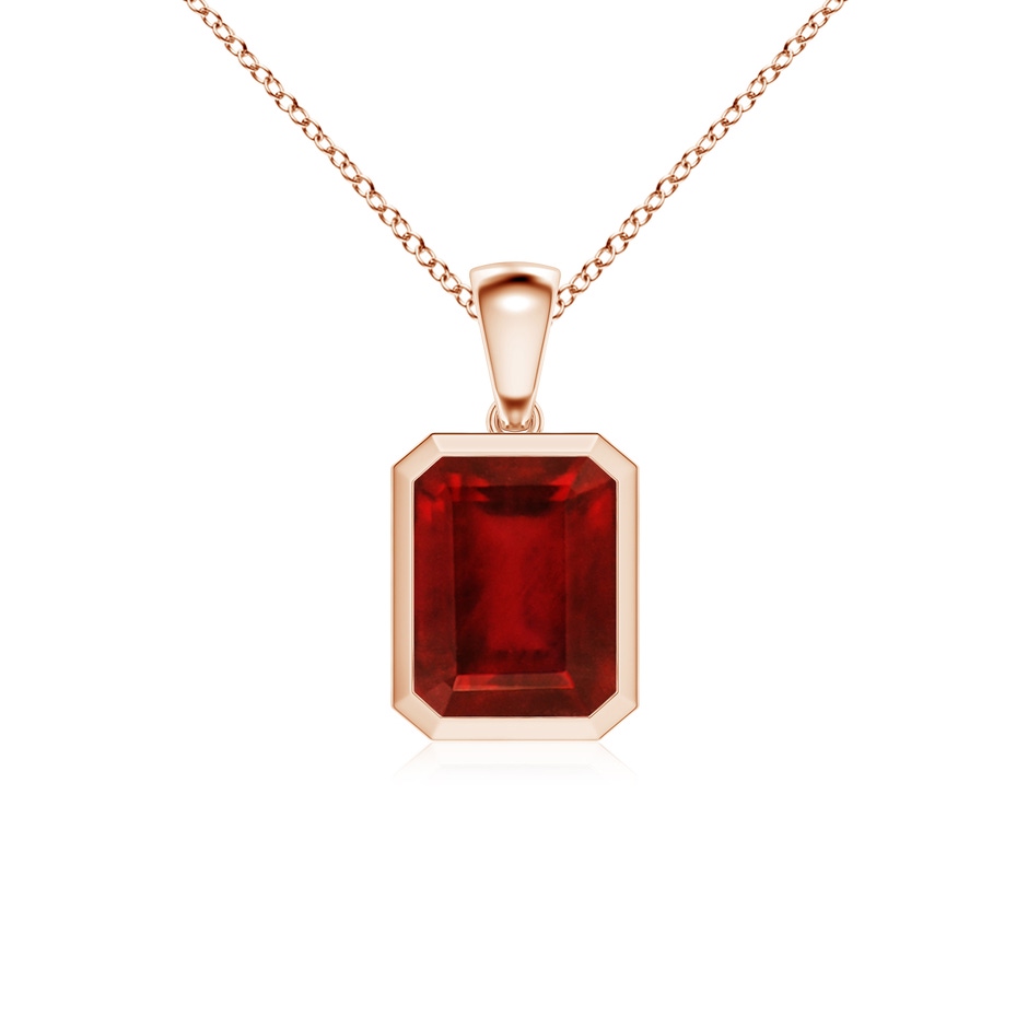 10x8mm AAAA Bezel-Set Emerald-Cut Ruby Solitaire Pendant in Rose Gold 