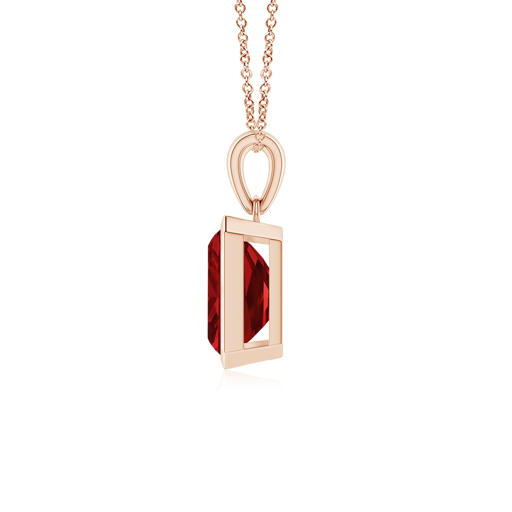 10x8mm AAAA Bezel-Set Emerald-Cut Ruby Solitaire Pendant in Rose Gold - side 199