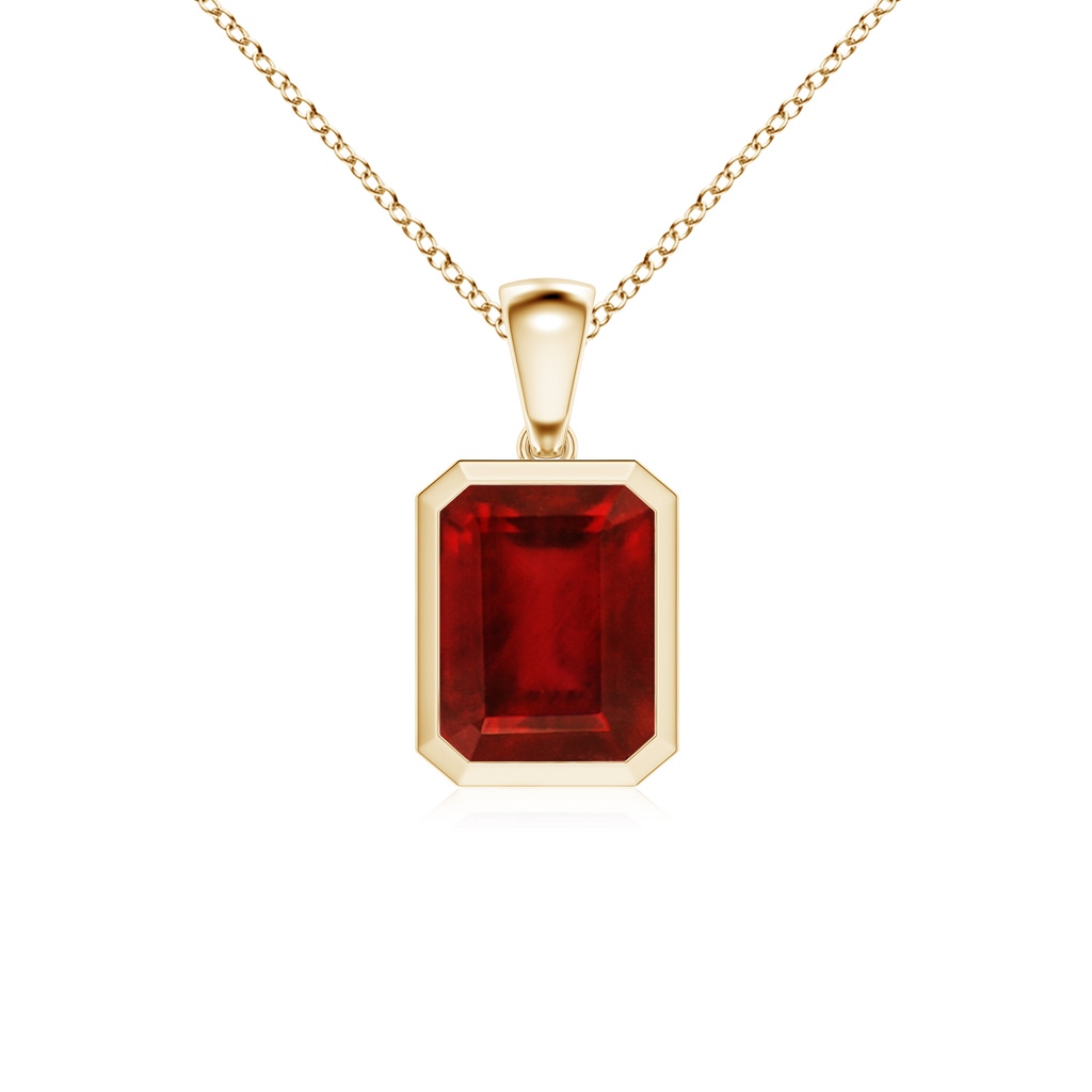 10x8mm AAAA Bezel-Set Emerald-Cut Ruby Solitaire Pendant in Yellow Gold