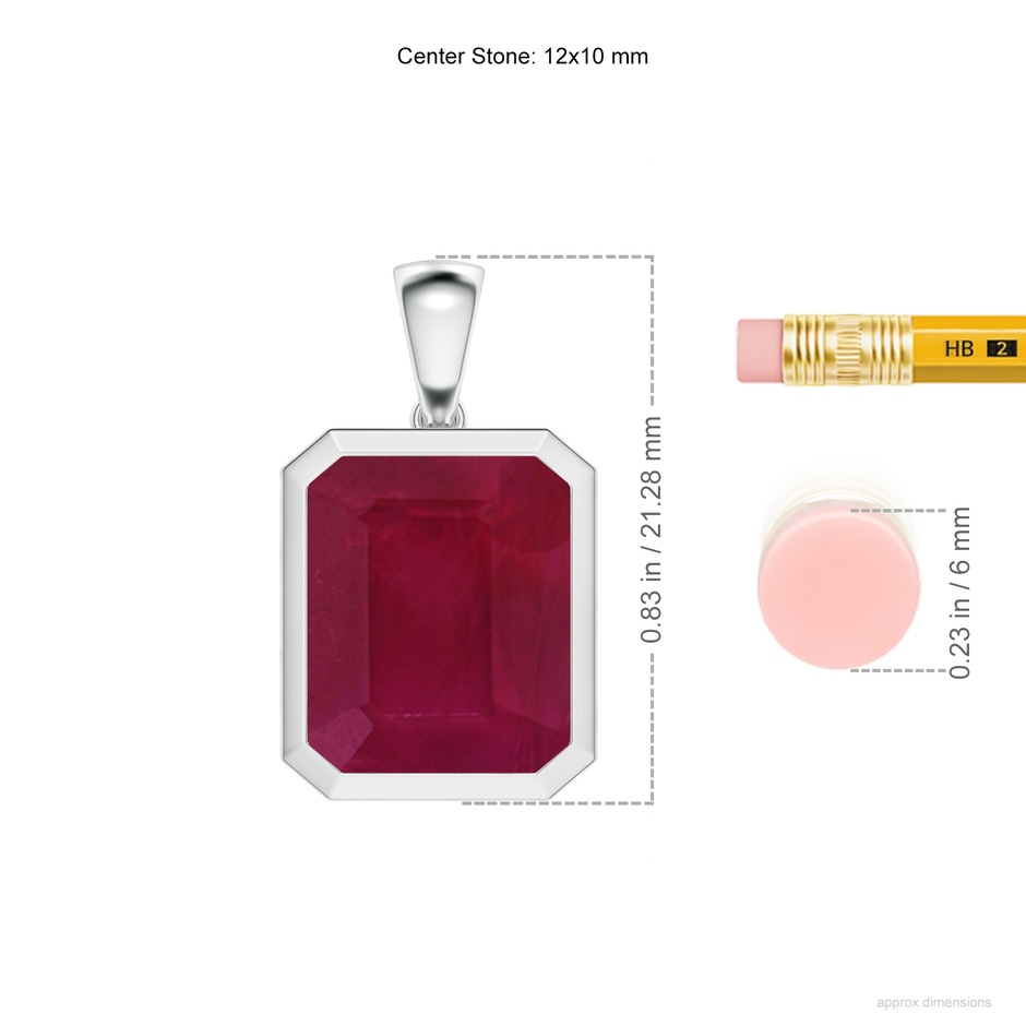 12x10mm A Bezel-Set Emerald-Cut Ruby Solitaire Pendant in P950 Platinum ruler