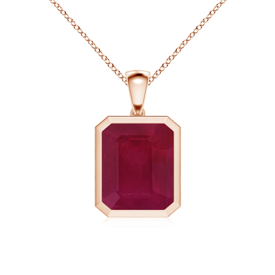 12x10mm A Bezel-Set Emerald-Cut Ruby Solitaire Pendant in Rose Gold 