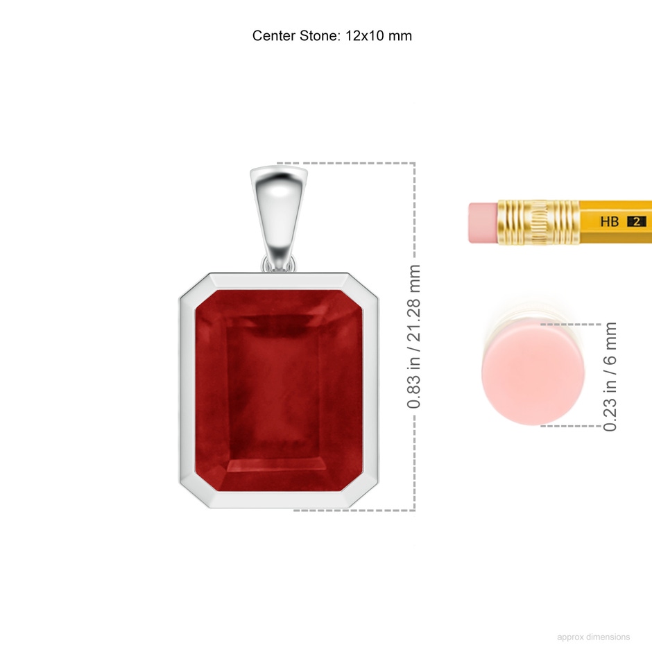 12x10mm AA Bezel-Set Emerald-Cut Ruby Solitaire Pendant in P950 Platinum ruler