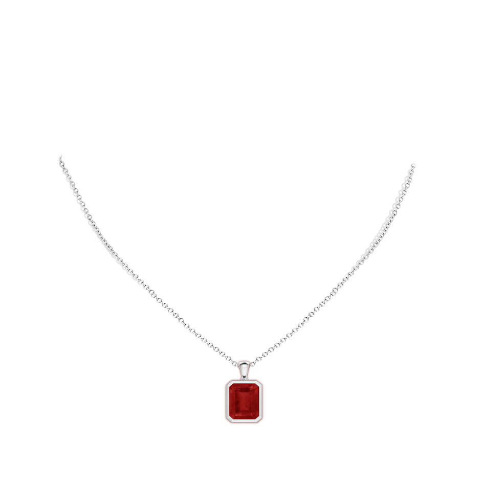 12x10mm AA Bezel-Set Emerald-Cut Ruby Solitaire Pendant in P950 Platinum pen
