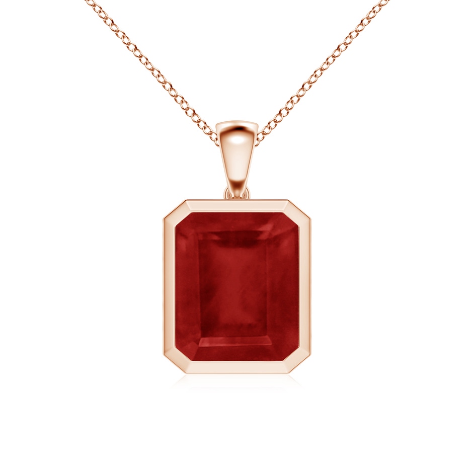 12x10mm AA Bezel-Set Emerald-Cut Ruby Solitaire Pendant in Rose Gold 