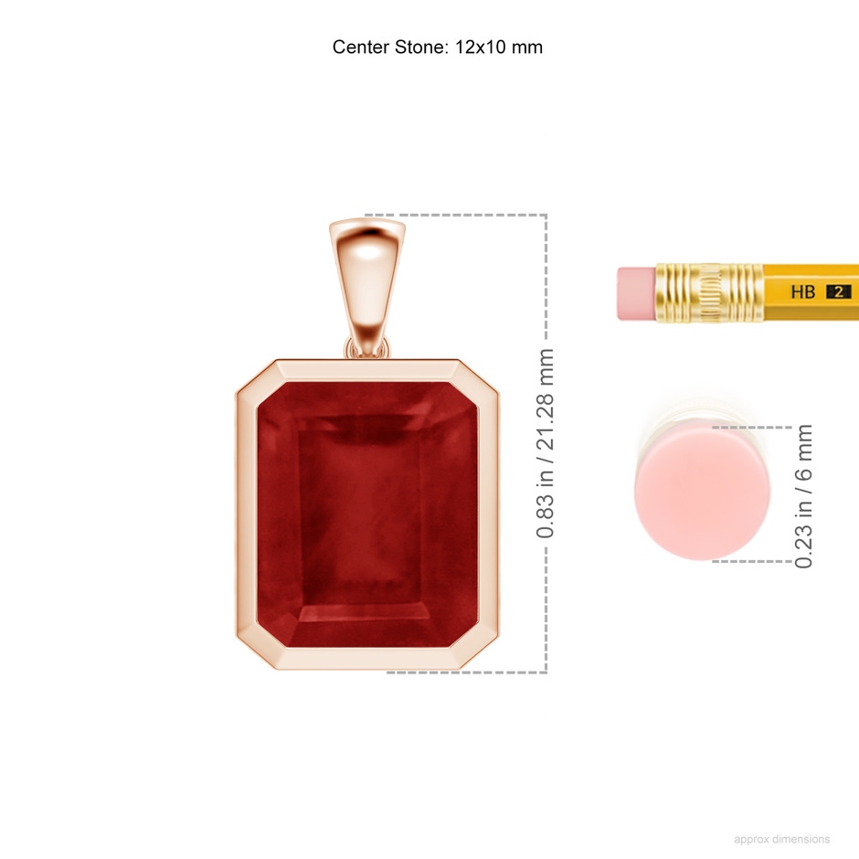 12x10mm AA Bezel-Set Emerald-Cut Ruby Solitaire Pendant in Rose Gold ruler
