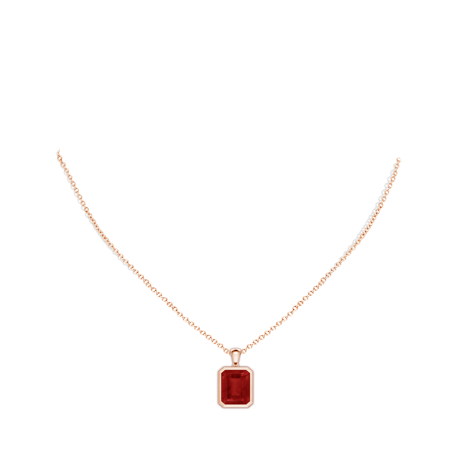 12x10mm AA Bezel-Set Emerald-Cut Ruby Solitaire Pendant in Rose Gold pen