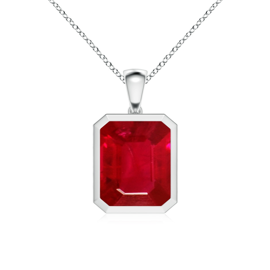 12x10mm AAA Bezel-Set Emerald-Cut Ruby Solitaire Pendant in P950 Platinum 