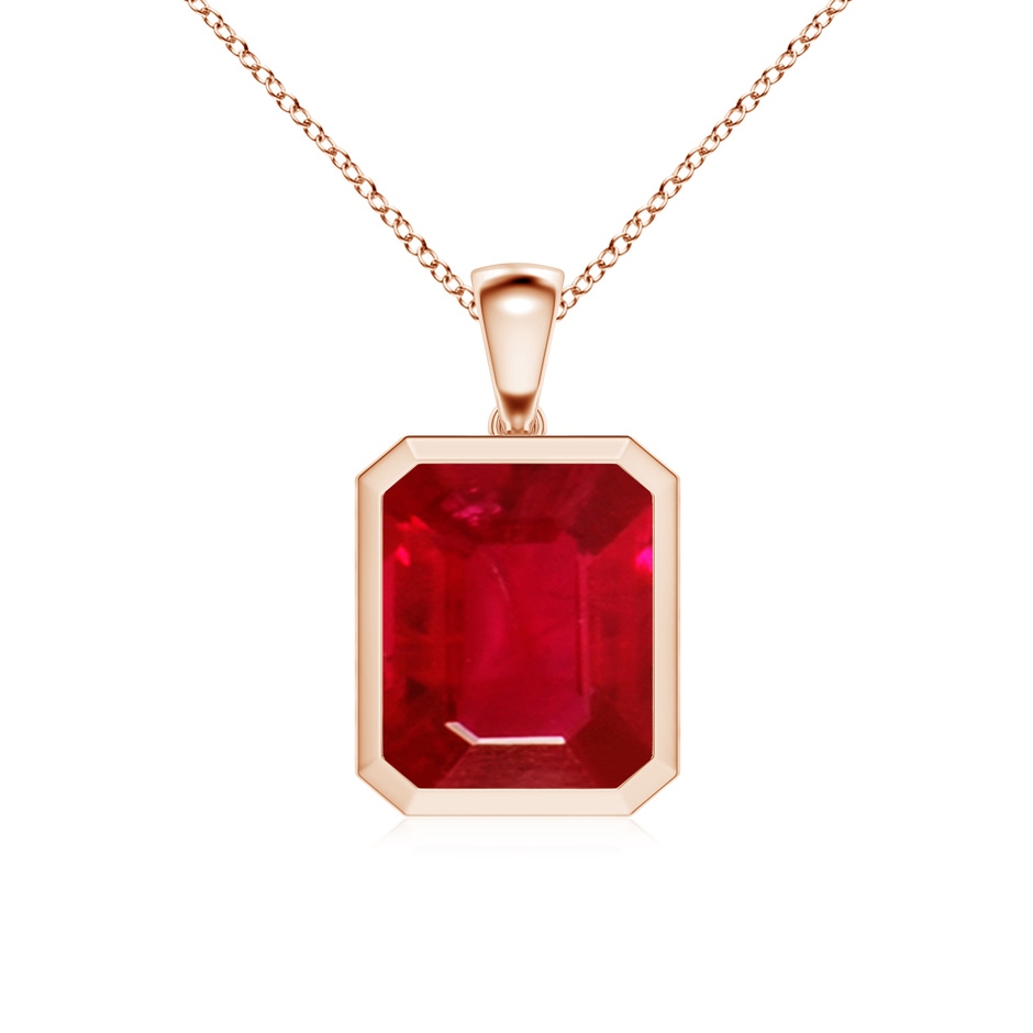 12x10mm AAA Bezel-Set Emerald-Cut Ruby Solitaire Pendant in Rose Gold 