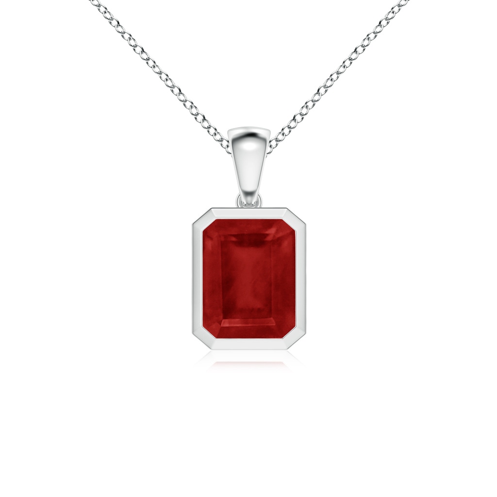 9x7mm AA Bezel-Set Emerald-Cut Ruby Solitaire Pendant in White Gold