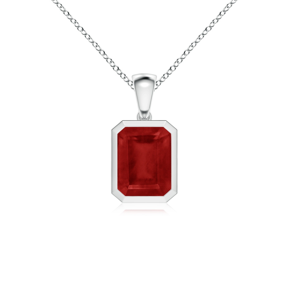 9x7mm AA Bezel-Set Emerald-Cut Ruby Solitaire Pendant in White Gold 