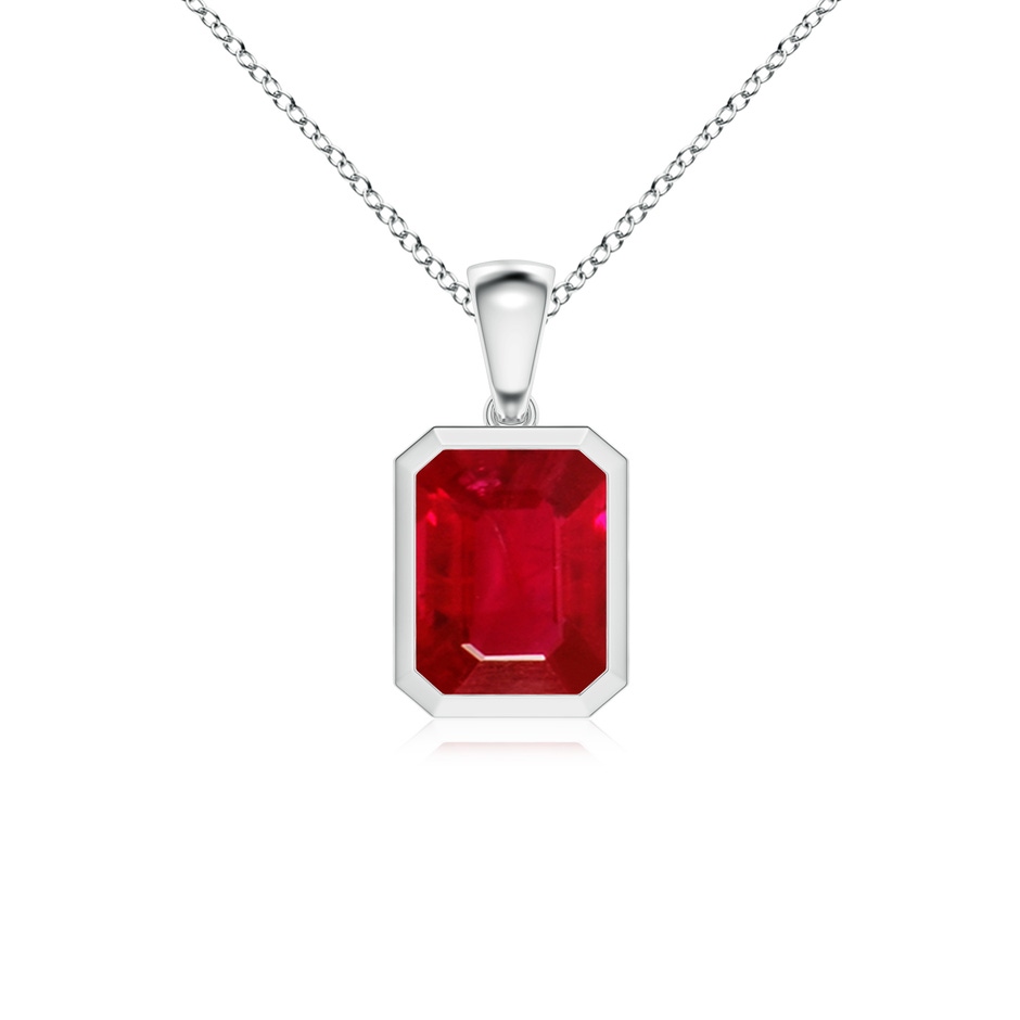 9x7mm AAA Bezel-Set Emerald-Cut Ruby Solitaire Pendant in P950 Platinum 