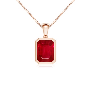 9x7mm AAA Bezel-Set Emerald-Cut Ruby Solitaire Pendant in Rose Gold