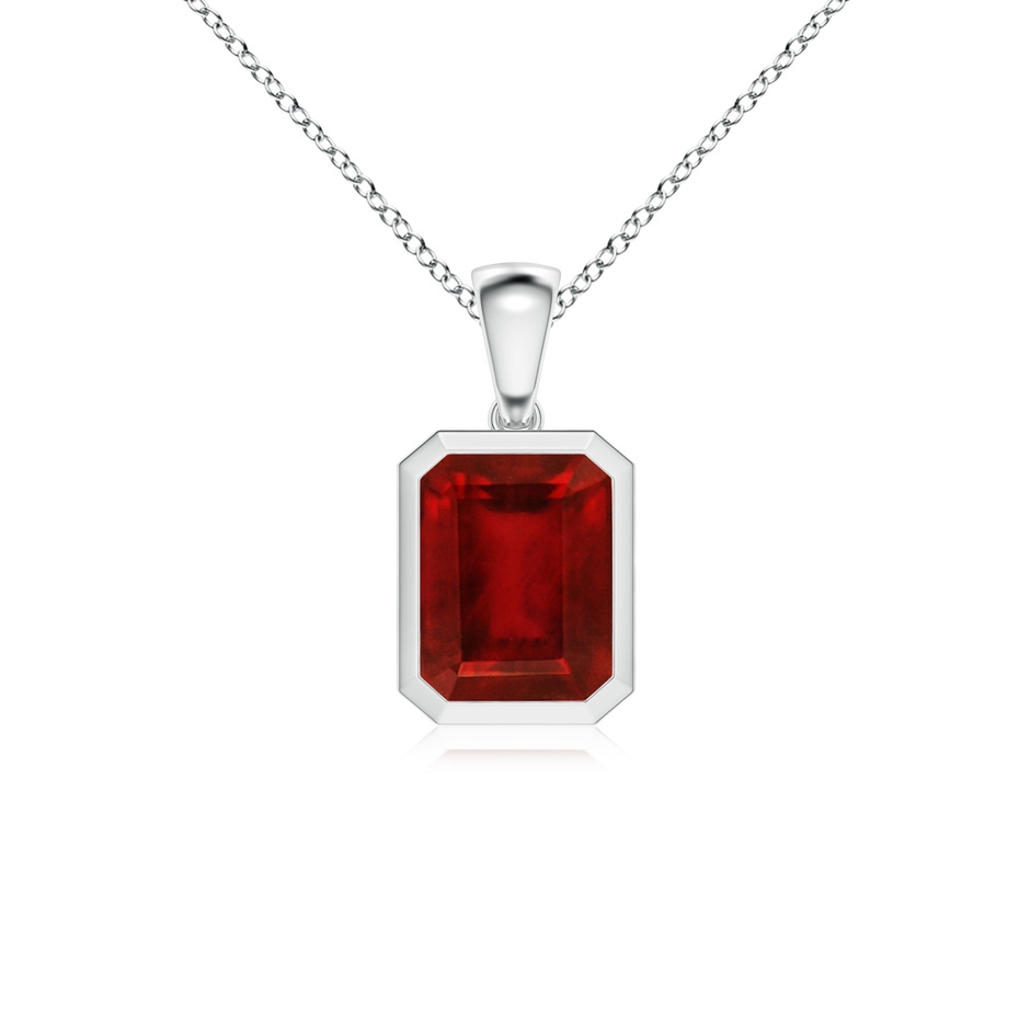 9x7mm AAAA Bezel-Set Emerald-Cut Ruby Solitaire Pendant in P950 Platinum 