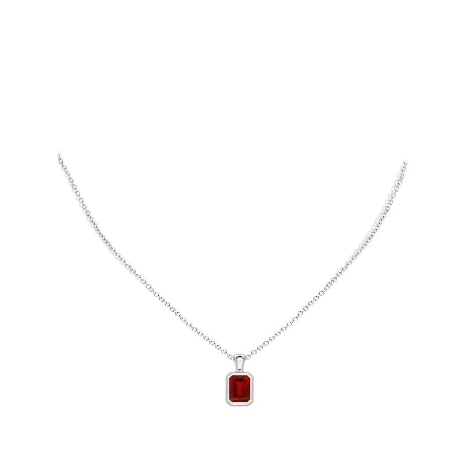 9x7mm AAAA Bezel-Set Emerald-Cut Ruby Solitaire Pendant in P950 Platinum pen