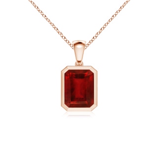 9x7mm AAAA Bezel-Set Emerald-Cut Ruby Solitaire Pendant in Rose Gold