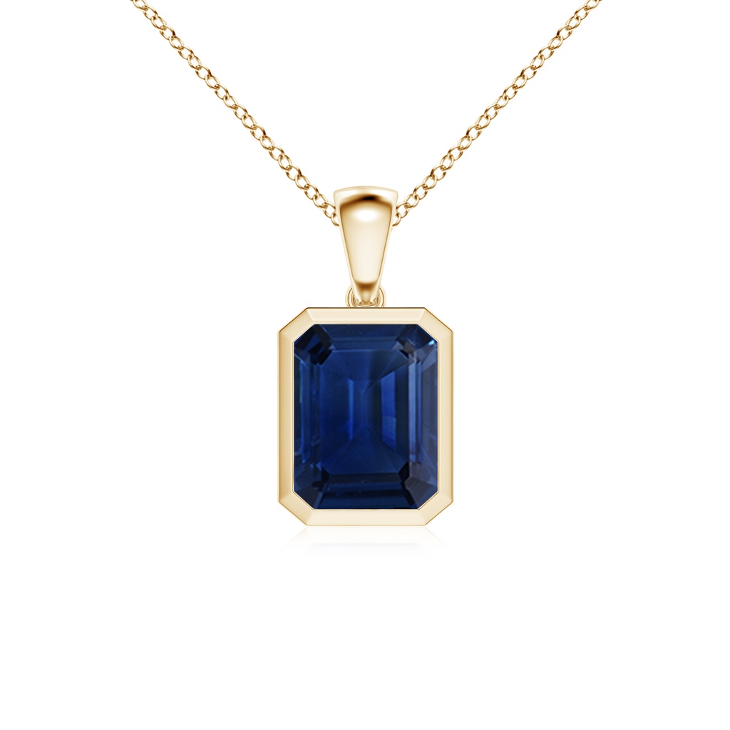 10x8mm AAA Bezel-Set Emerald-Cut Blue Sapphire Solitaire Pendant in Yellow Gold