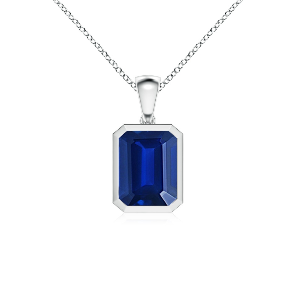 10x8mm Lab-Grown Bezel-Set Emerald-Cut Blue Sapphire Solitaire Pendant in P950 Platinum 