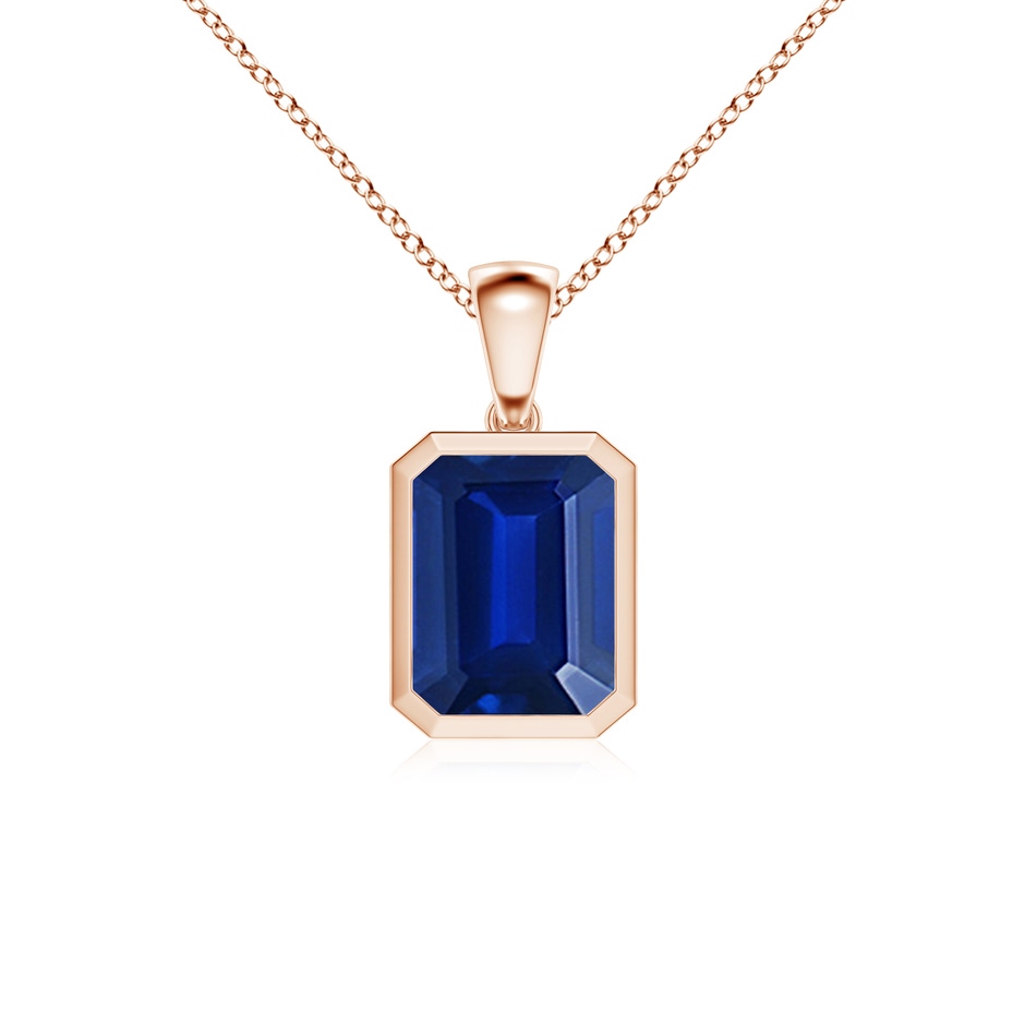 10x8mm Lab-Grown Bezel-Set Emerald-Cut Blue Sapphire Solitaire Pendant in Rose Gold 