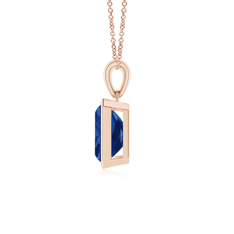 10x8mm Lab-Grown Bezel-Set Emerald-Cut Blue Sapphire Solitaire Pendant in Rose Gold side 199